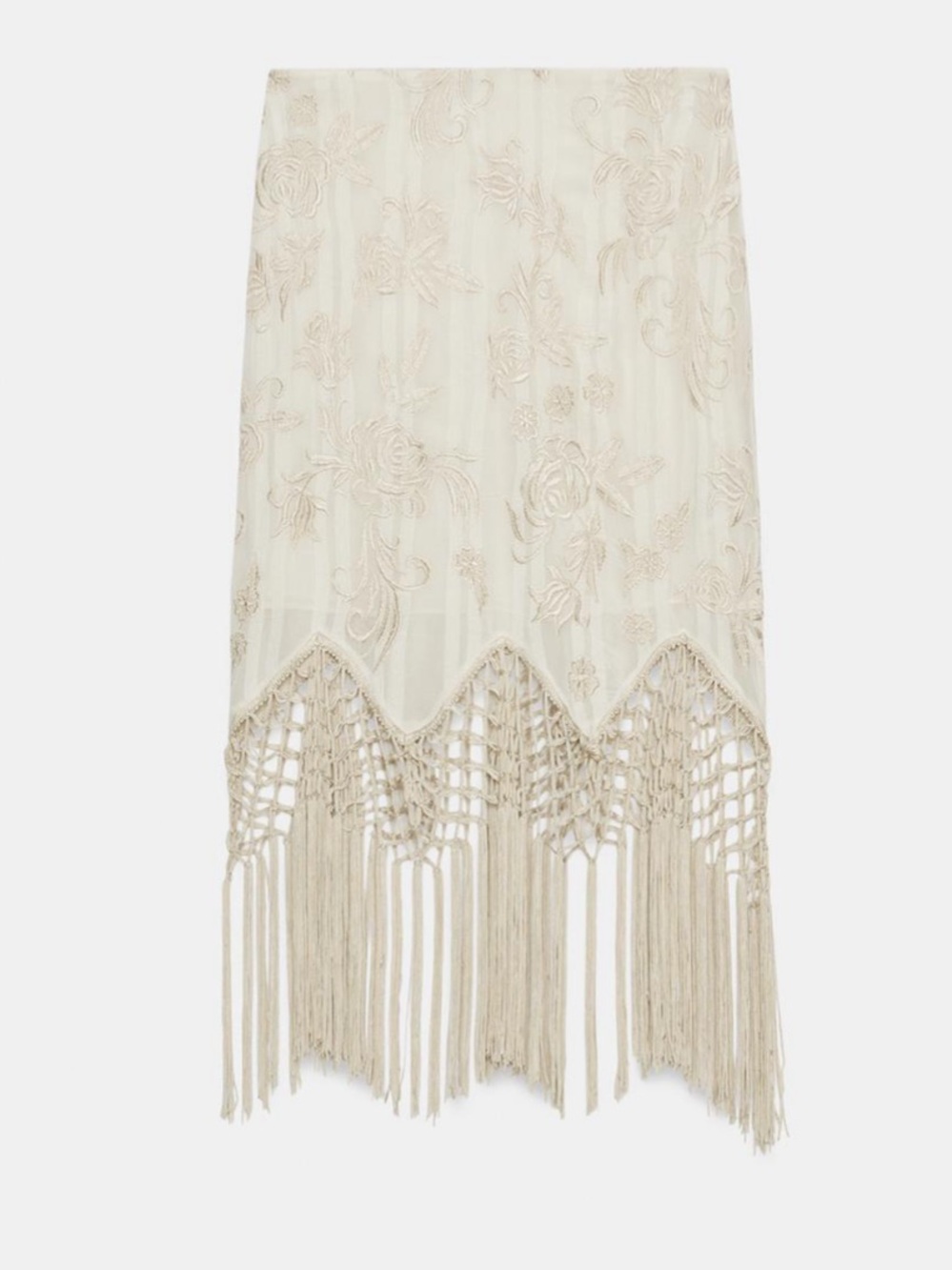 NWT Zara ZW Collection Embroidered Fringed Skirt